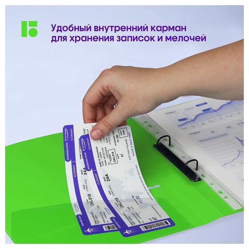 Папка на 2 кольцах Berlingo "Neon", 24мм, 1000мкм, зеленый неон, D-кольца, с внутр. карманом 