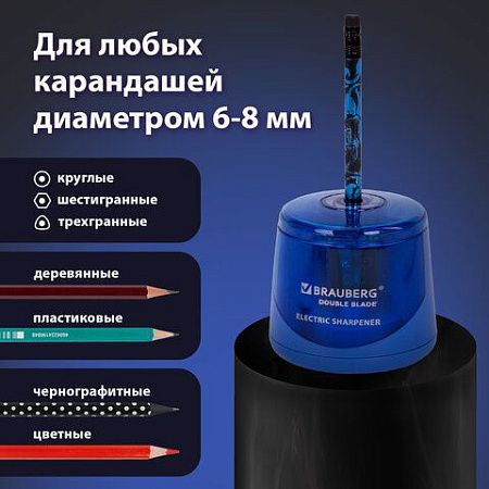 Точилка электрическая BRAUBERG DOUBLE BLADE, двойное лезвие, питание от 2 батареек AA, 229605 