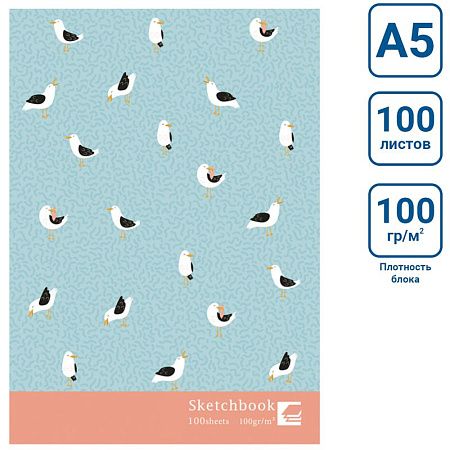 Скетчбук 100л., А5 7БЦ BG "Птицы", матовая ламинация, выб. лак, 100г/м2