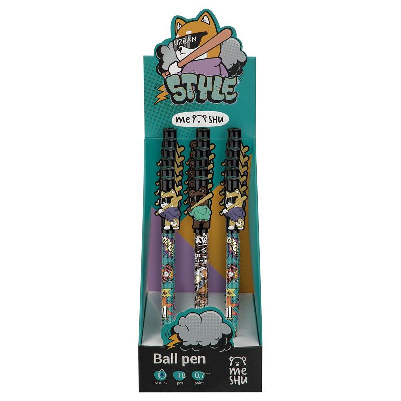 Ручка шариковая MESHU "Cheeky Friends" синяя, 0,7мм, корпус ассорти 