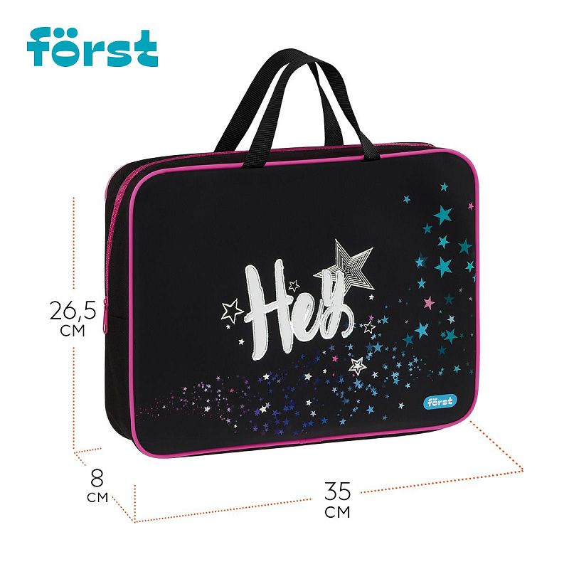 Папка текстильная с ручками 1 отделение, А4 Först "Hey!", 350*265*80мм, текстиль, на молнии 