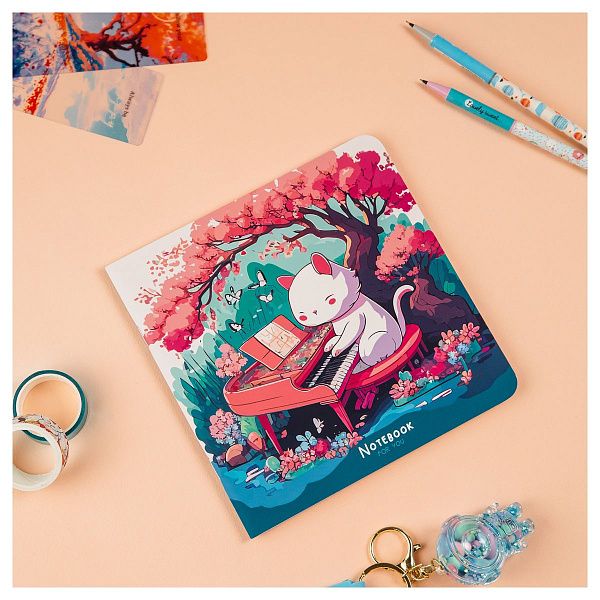 Записная книжка 170*170 мм 40л. на скрепке MESHU "Cat`s symphonie", soft-touch ламинация, блок без линовки, 80г/м2