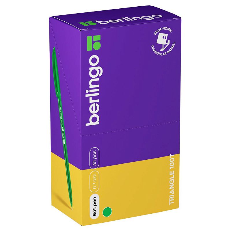 Ручка шариковая Berlingo "Triangle 100T" зеленая, 0,7мм, трехгран., игольчатый стержень 