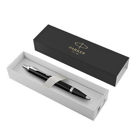 Ручка шариковая PARKER "IM Core Black Lacquer CT", черный глянцевый лак, детали хром, синяя, 1931665 