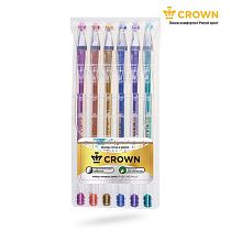 Набор гелевых ручек Crown "Hi-Jell Metallic" 6шт., 06цв., 0,7мм, металлик, ПВХ уп., европодвес