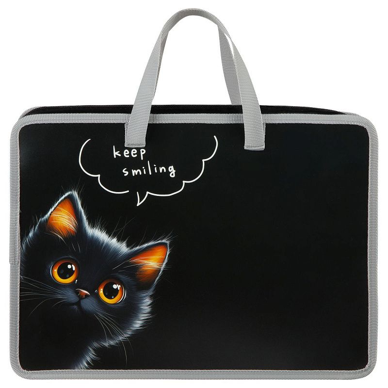 Папка с ручками А4 ArtSpace "The Black Kitten", пластик, на молнии, 70мм 