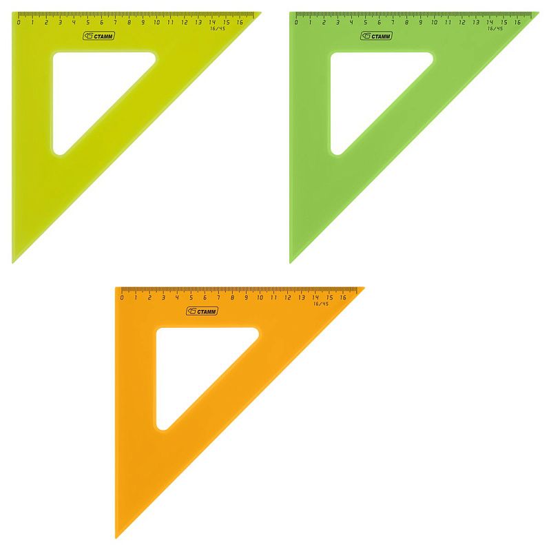 Треугольник 45°, 16см СТАММ, пластиковый, прозрачный, неоновые цвета, ассорти 