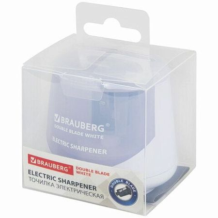 Точилка электрическая BRAUBERG DOUBLE BLADE WHITE, двойное лезвие, питание от 2 батареек, 271337 