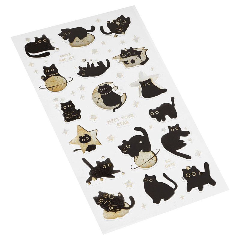 Наклейки гелевые MESHU  "Moon Cat" , 10*23см, инд. уп., европодвес
