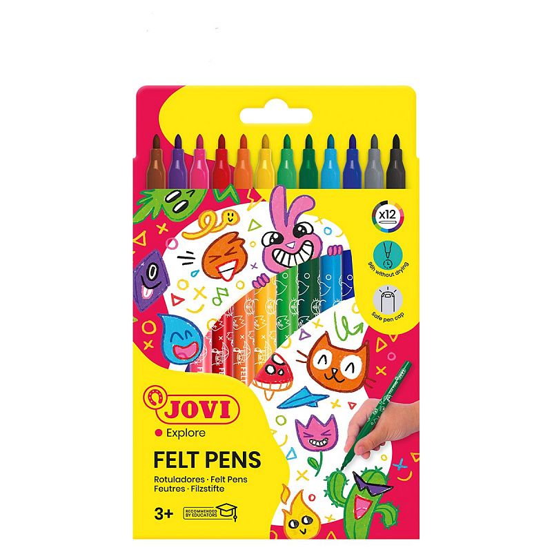 Фломастеры JOVI, 12цв., смываемые, картон, европодвес