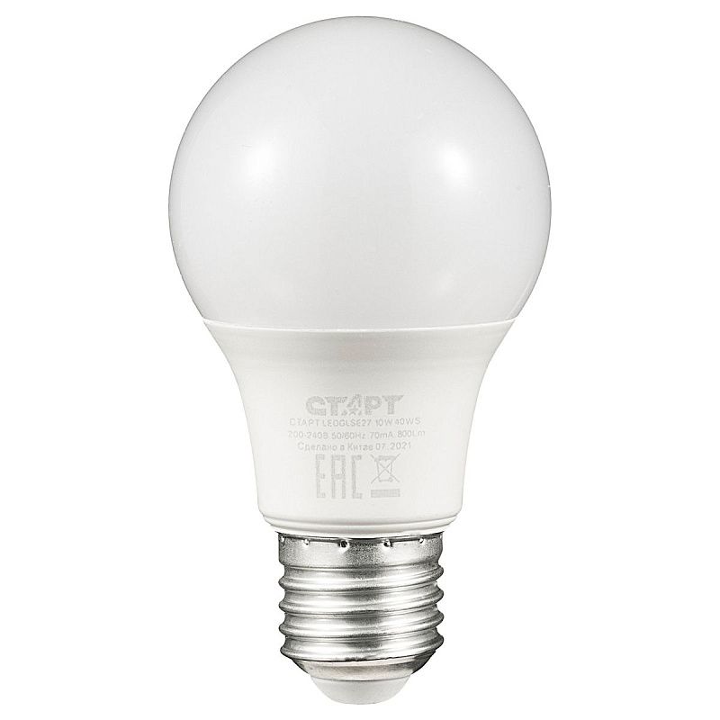 Лампа светодиодная Старт LED, серия "WS" 10W40, тип А "груша", E27, 4000К, нейтральный свет, 25000ч