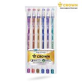 Набор гелевых ручек Crown "Hi-Jell Metallic" 6шт., 06цв., 0,7мм, металлик, ПВХ уп., европодвес