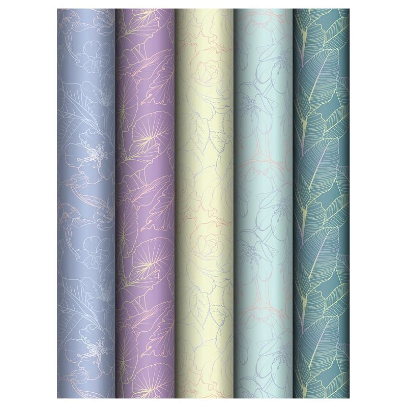 Упаковочная бумага глянц. 70*100см, MESHU "Grace twigs", 80 г/м2, ассорти, 5 дизайнов