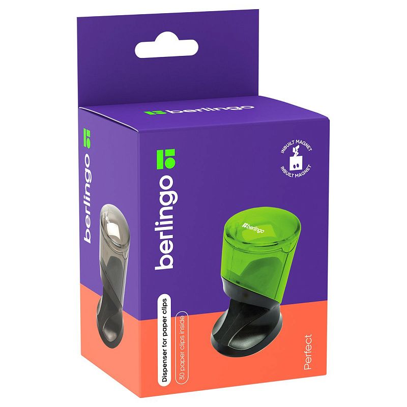 Скрепочница магнитная Berlingo "Perfect", со скрепками 30шт., цвет ассорти, картонная коробка, европодвес