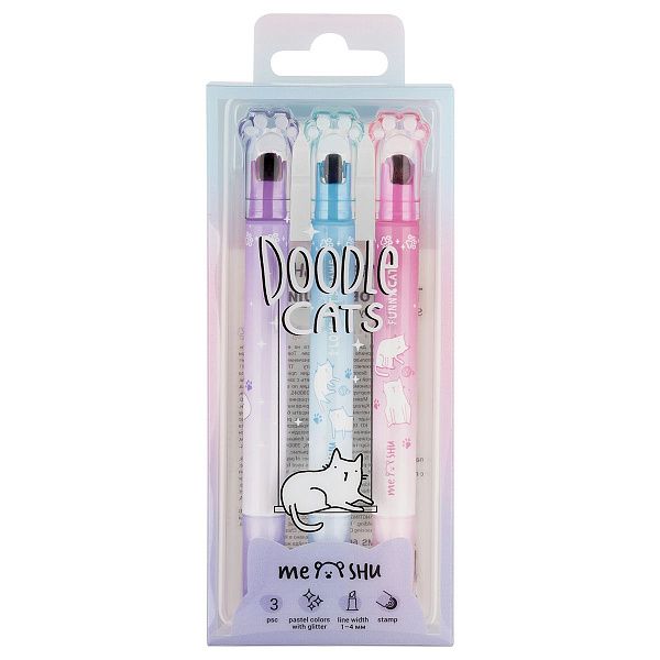 Набор текстовыделителей MESHU "Sweet infinity" со штампом, 03цв., пастельные цвета с глиттером, 1-4 мм, ПВХ бокс с европодвесом