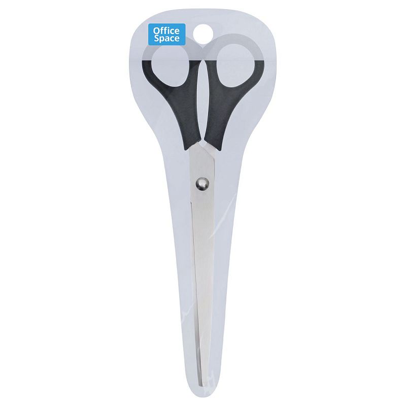 Ножницы OfficeSpace 18см, черные ручки, ПВХ чехол с европодвесом
