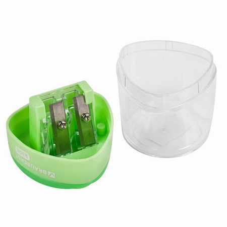 Точилки BRAUBERG KIDS "MAXI", 2 ШТУКИ, 2 отверстия, с большим контейнером, трехгранный корпус, цвета ассорти, блистер, 271947 