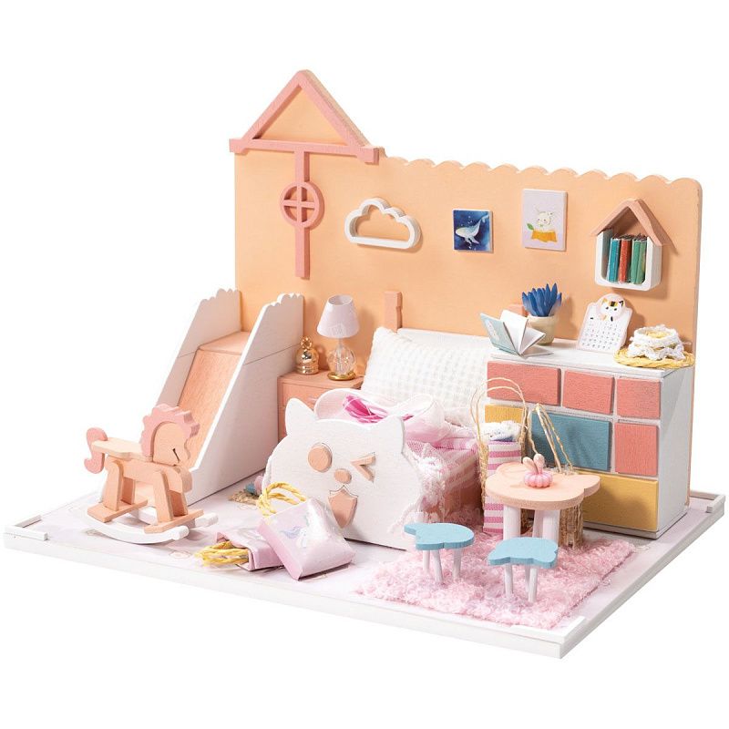 Сборная модель ТРИ СОВЫ, Румбокс "Детская комната с игровой зоной", 15*15*19см, картонная коробка