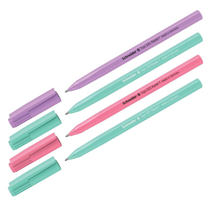 Набор шариковых ручек Schneider Tops 505 F Pastel 4шт., синие, 0,8мм, корпус ассорти, блистер 