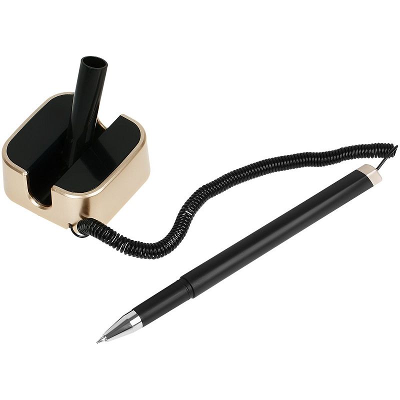 Ручка шариковая настольная OfficeSpace синяя, 0,7мм, черный корпус, золотистая подставка, европодвес 