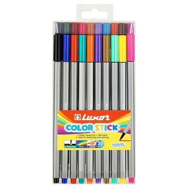 Фломастеры Luxor  "Color Stick", 20цв., смываемые, ПВХ, европодвес