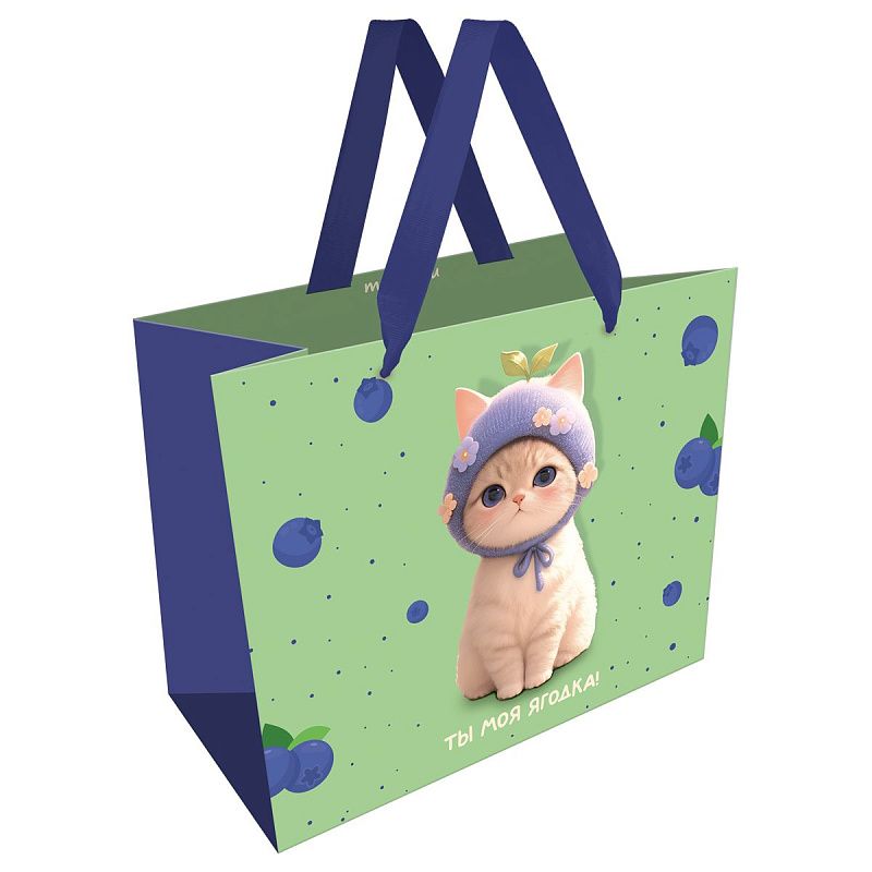 Пакет подарочный 32*26*12см MESHU "Berry cat", матовая ламинация
