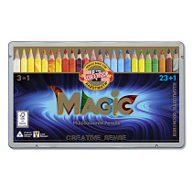 УЦЕНКА-Карандаши с многоцветным грифелем Koh-I-Noor "Magic", 23цв.+ карандаш-блендер, утолщенные, заточен., метал. пенал