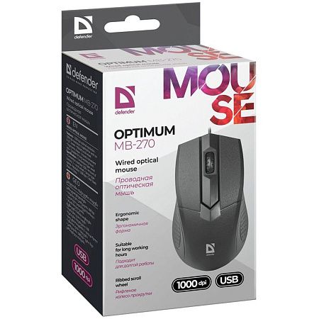 Мышь Defender Optimum MB-270, USB, черный, 3btn+Roll