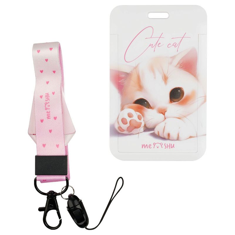 Бейдж вертикальный MESHU "Cute Cat", 110*70мм, лента с карабином, 2D печать, опп пакет, европодвес