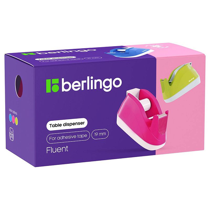 Диспенсер настольный Berlingo "Fluent" для канцелярской клейкой ленты, ассорти