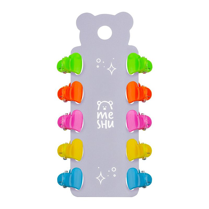 Заколки для волос MESHU, неоновые мини-крабики, 1см, 10шт., европодвес