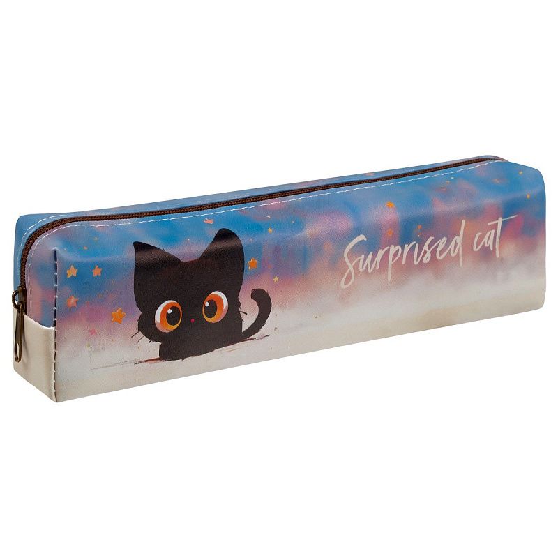Пенал мягкий 200*55*40 MESHU "Surprised Cat", искусственная кожа
