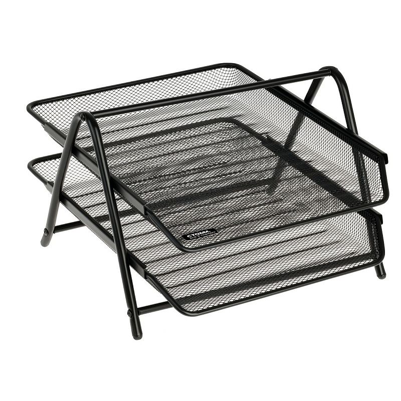 Лоток для бумаг горизонтальный СТАММ, 2 секции, металл, черный