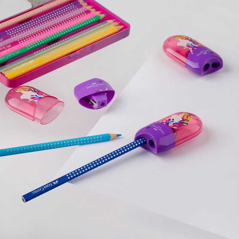 Точилка пластиковая Faber-Castell "Unicorn" 2 отверстия, контейнер 