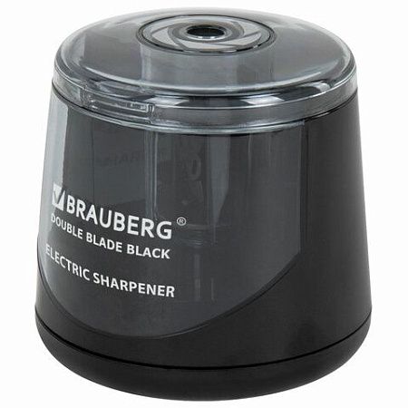 Точилка электрическая BRAUBERG DOUBLE BLADE BLACK, двойное лезвие, питание от 2 батареек АА, 271336 