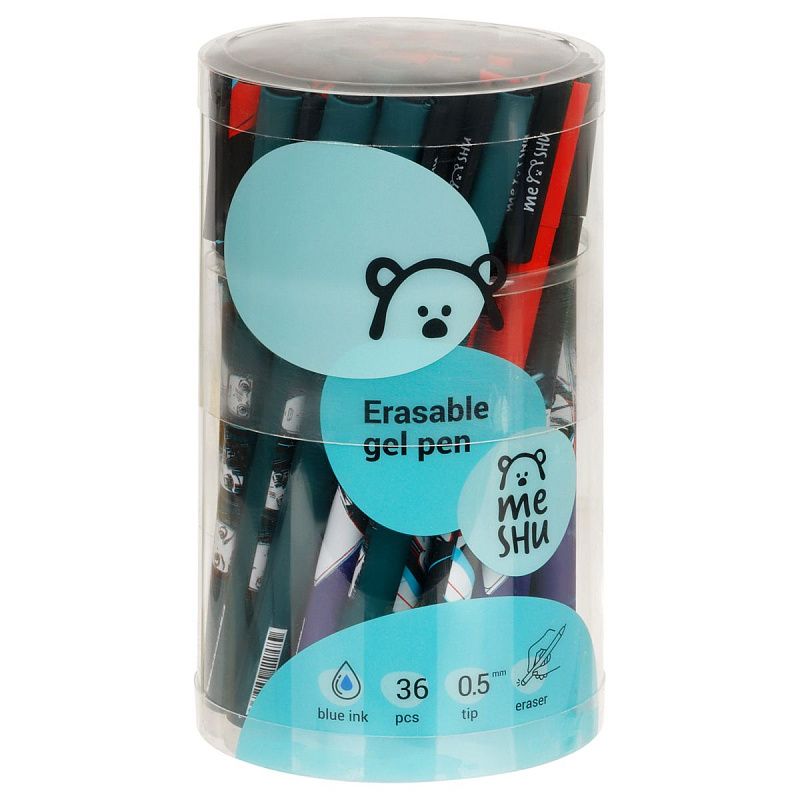 Ручка гелевая стираемая MESHU "Kawaii" синяя, 0,5мм, корпус ассорти, софт-тач 