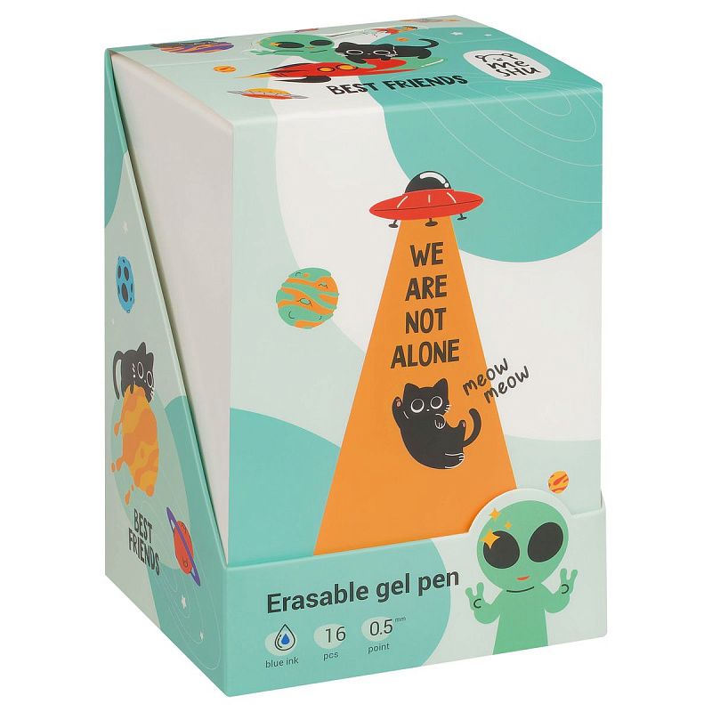 Ручка гелевая стираемая автоматическая MESHU "Space adventure" синяя, 0,5мм, корпус ассорти, с топпером 