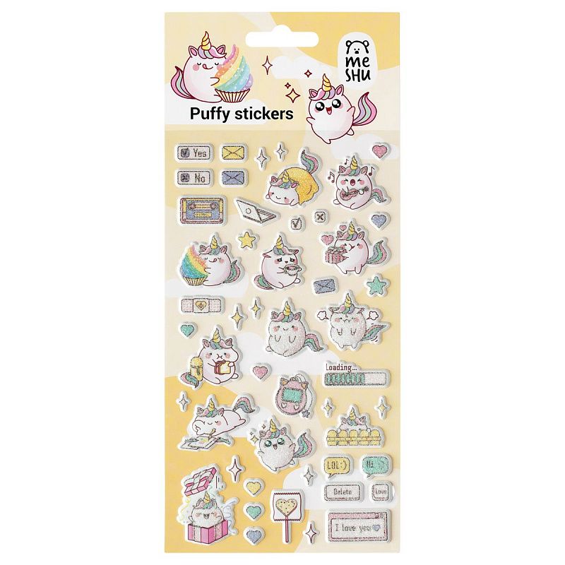 Наклейки объемные MESHU "Cute unicorn", 10*23см, пакет европодвес