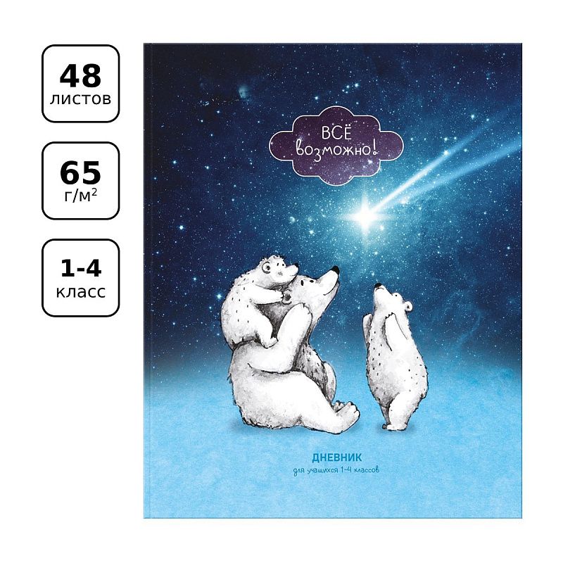 Дневник 1-4 кл. 48л. ЛАЙТ BG "Все возможно!", матовая ламинация, выб. лак