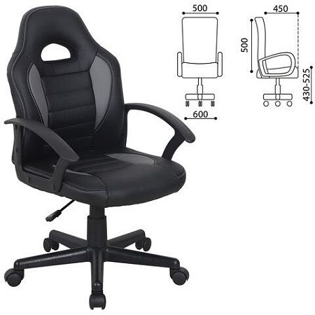 Кресло компьютерное BRABIX "Spark GM-201", экокожа, черное/серое, 532504