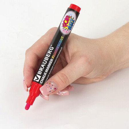 Маркер меловой "POP-ART" КРАСНЫЙ, 5 мм, стираемый, для гладких поверхностей, BRAUBERG, 151529 