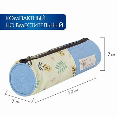 Пенал-тубус BRAUBERG, 1 отделение, полиэстер, "Dream", голубой, 20х7 см, 270266 