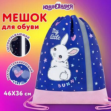 Мешок для обуви ЮНЛАНДИЯ, плотный, светоотражающая полоса, 46х36 см, "Fluffy tail", 272409 