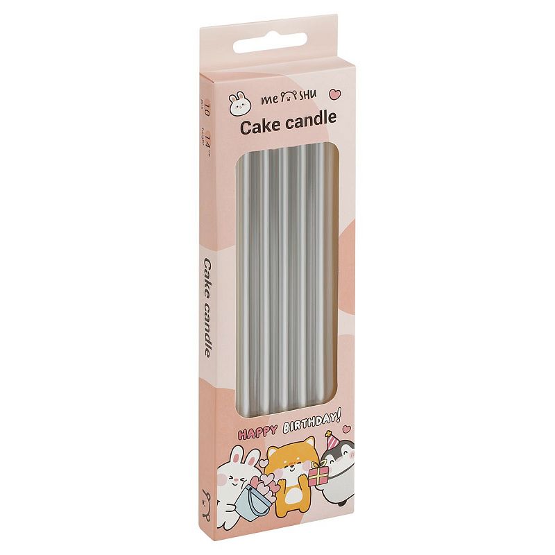 Свечи для торта с держателями MESHU "Straight silver", 14см, 10шт