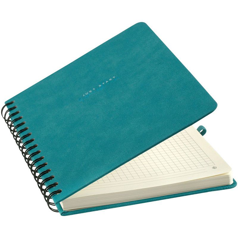 Записная книжка А5 96л., кожзам, на гребне, Greenwich Line "Just start. Cyan", твердая обложка, тиснение фольгой, с петлей для ручки