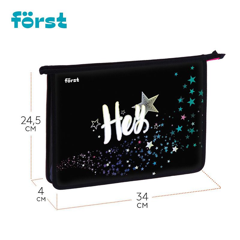 Папка для тетрадей 1 отделение, А4 Först "Hey!" , 340*245*40 мм, пластик, на молнии 