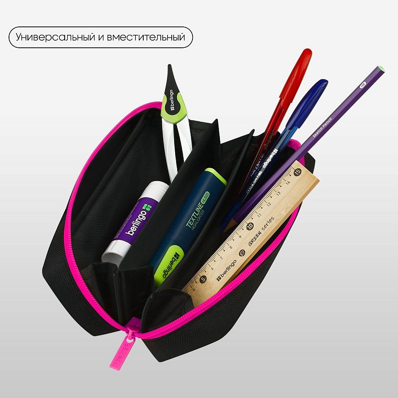 Пенал мягкий 1 отделение, 205*60*65 мм, Berlingo "Pink", полиэстер 