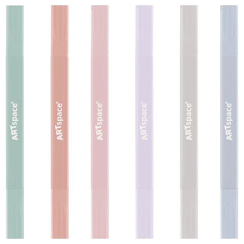 Набор текстовыделителей двусторонних ArtSpace "Thin trace", 06цв., пастельные цвета, 1/1-3мм, ПВХ бокс с подложкой, европодвес 