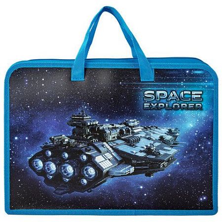 Папка на молнии с ручками ЮНЛАНДИЯ А4, 1 отделение, пластик, ширина 45 мм, "Space explorer", 270949 