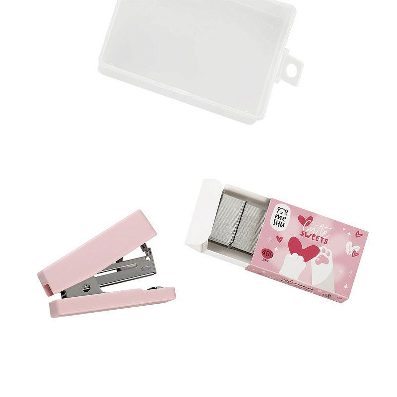 Набор MESHU "Cute sweets": мини-степлер №24/6 до 20л.; скобы №24/6; пластиковый бокс